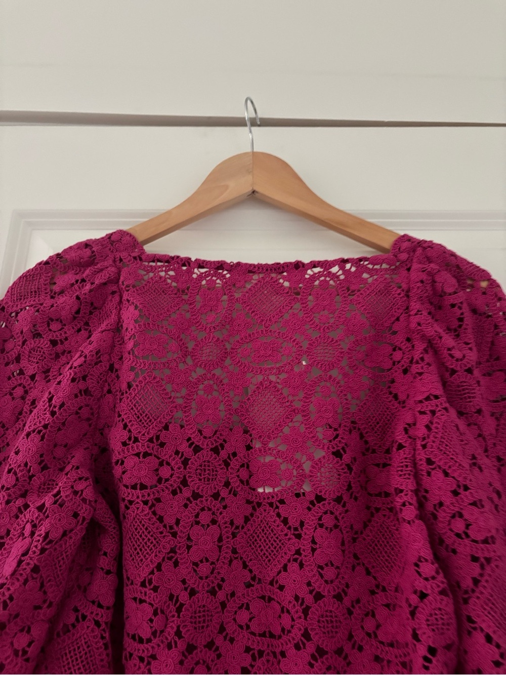 NWT Sezane Alvere Guipre Lace Square Neck Top Blouse Fuschia 8 - Picture 6 of 9